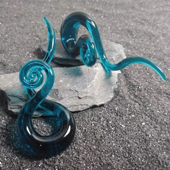 Glass Snake Curl Ear Hangers | Spiral Tapers - DustyJewelz