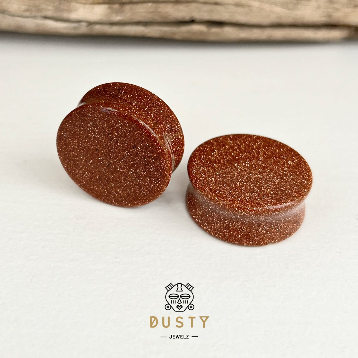 Gold Sand Stone Plugs | Double Flare - DustyJewelz