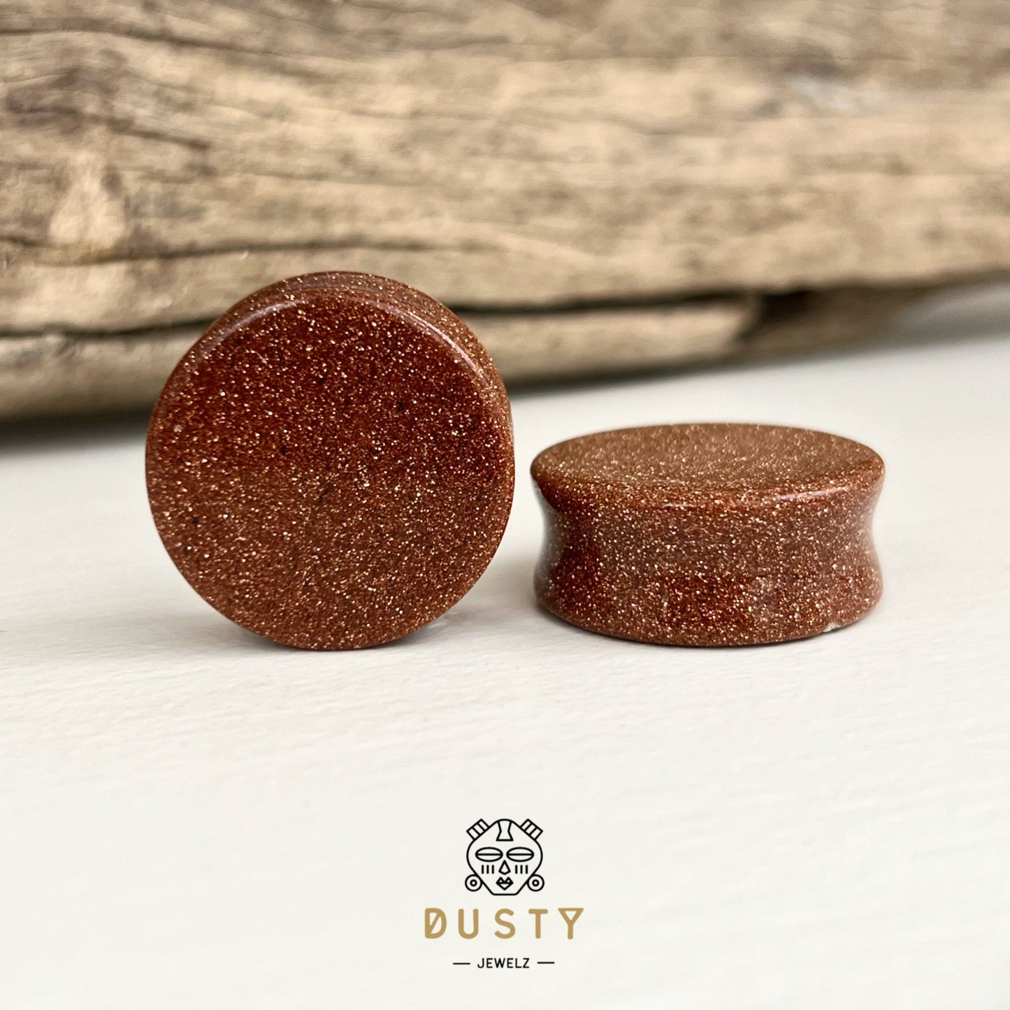 Gold Sand Stone Plugs | Double Flare - DustyJewelz