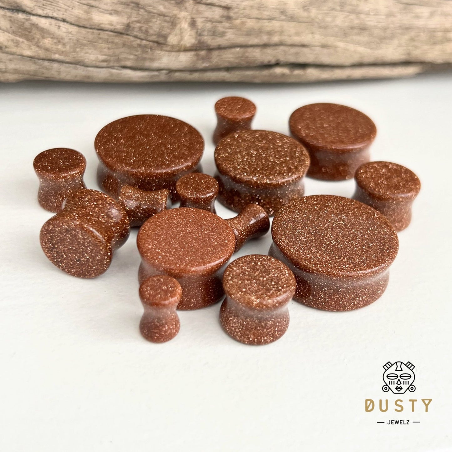 Gold Sand Stone Plugs | Double Flare - DustyJewelz