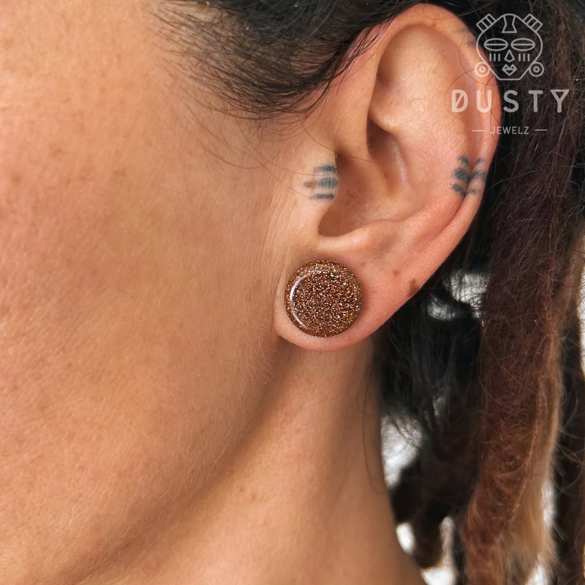 Gold Sand Stone Plugs | Double Flare - DustyJewelz