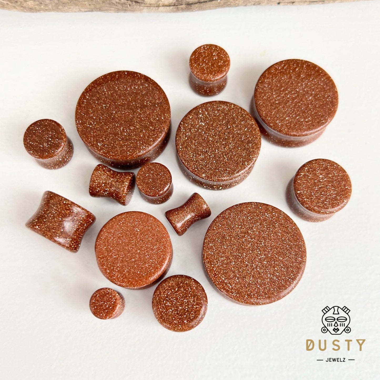 Gold Sand Stone Plugs | Double Flare - DustyJewelz