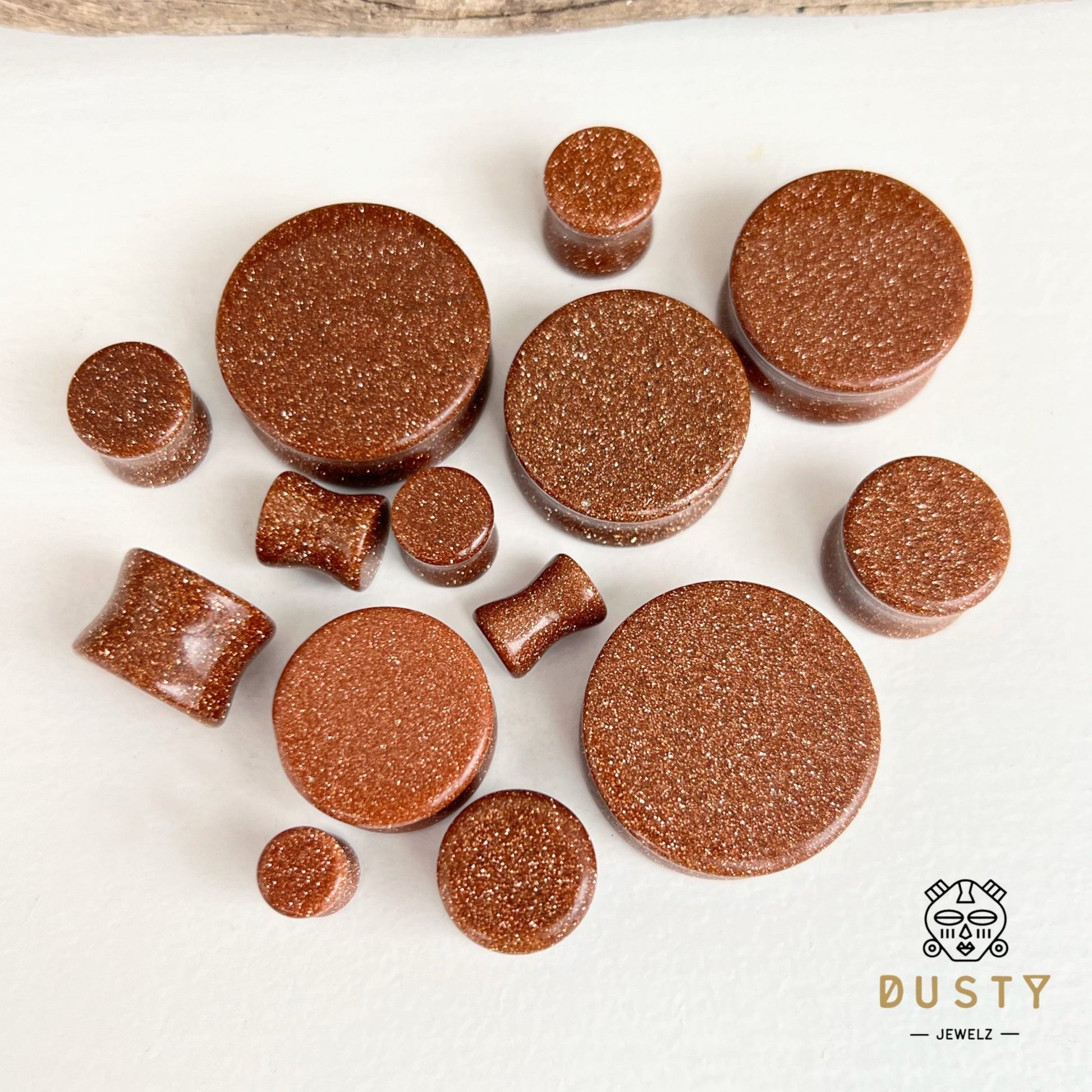 Gold Sand Stone Plugs | Double Flare - DustyJewelz