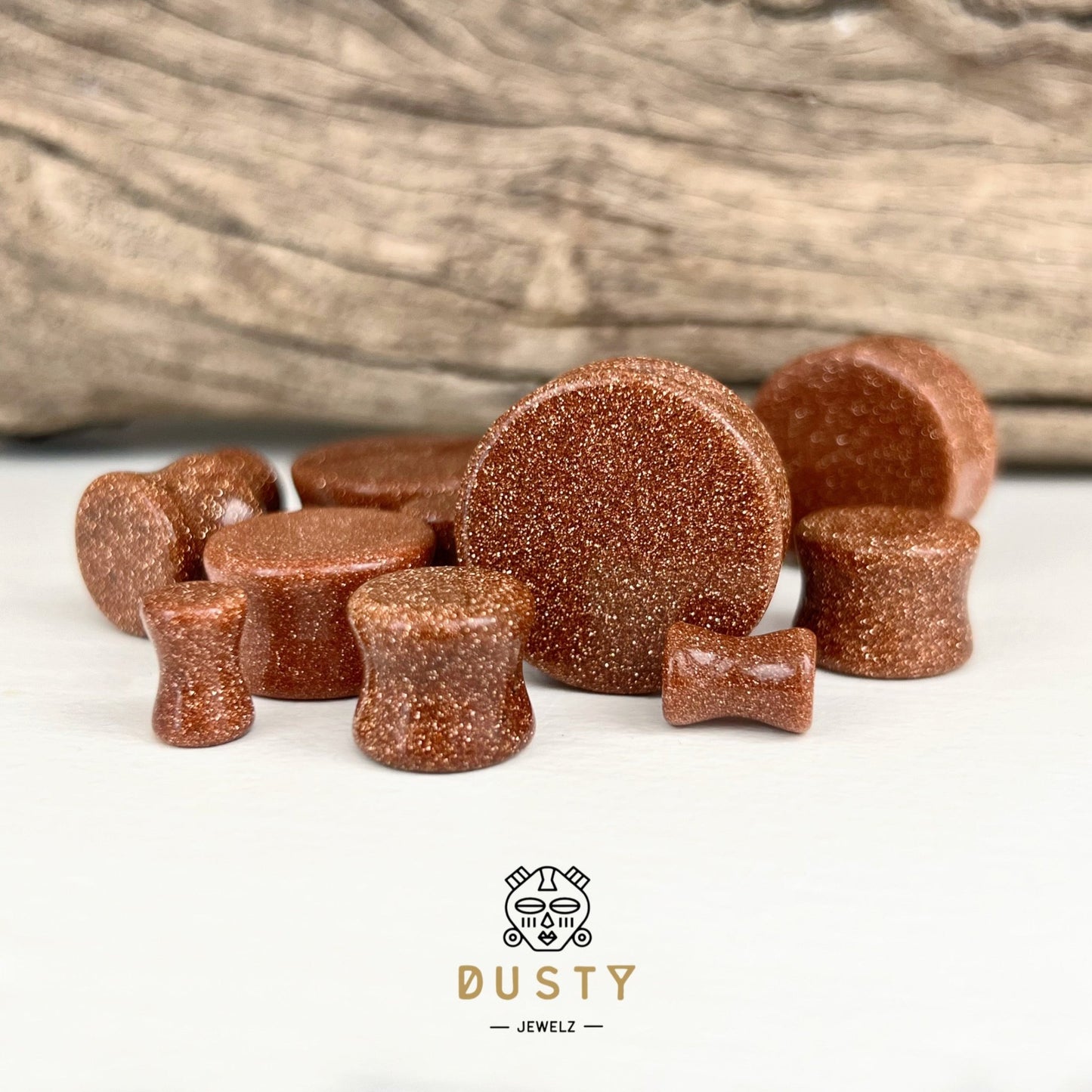 Gold Sand Stone Plugs | Double Flare - DustyJewelz