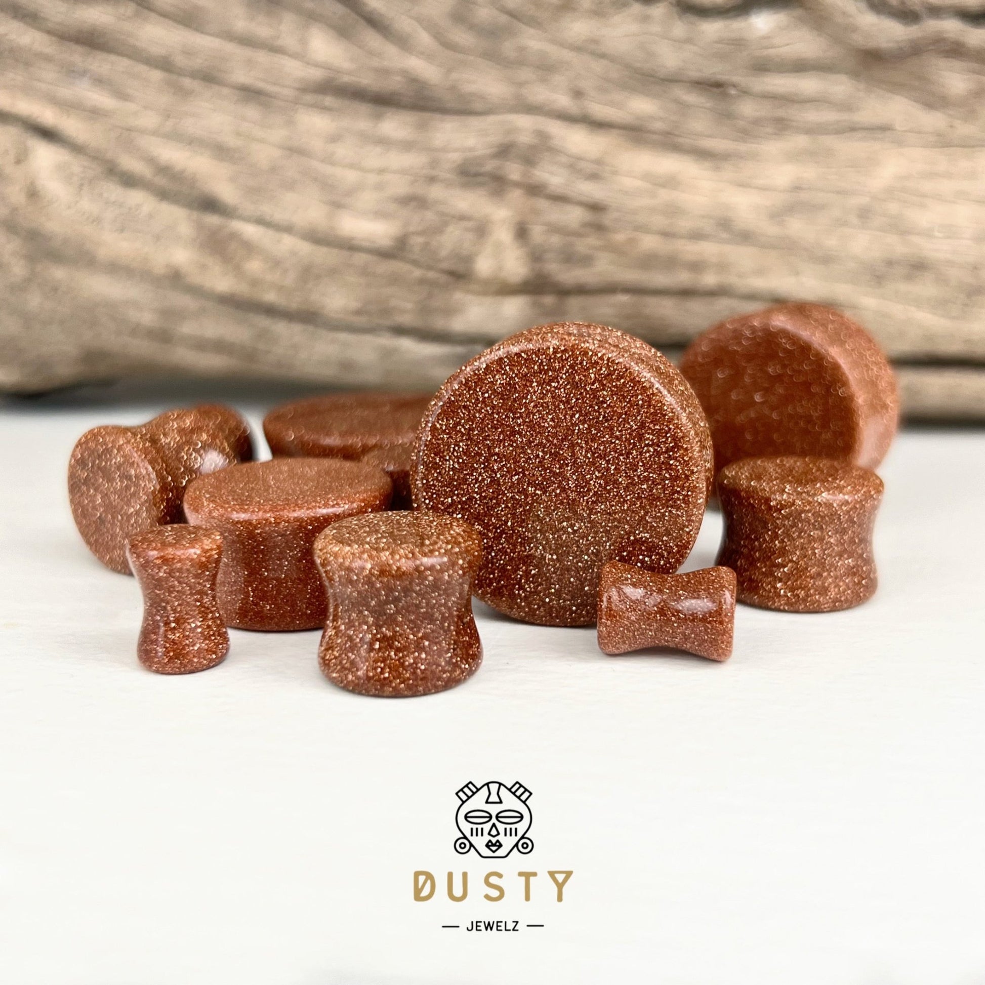 Gold Sand Stone Plugs | Double Flare - DustyJewelz