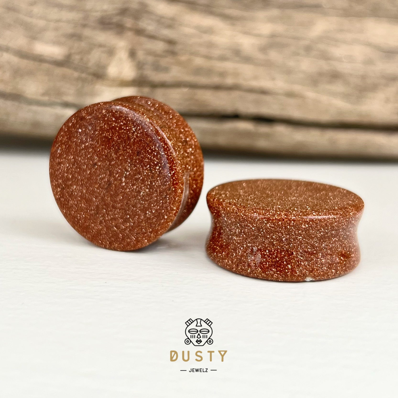 Gold Sand Stone Plugs | Double Flare - DustyJewelz