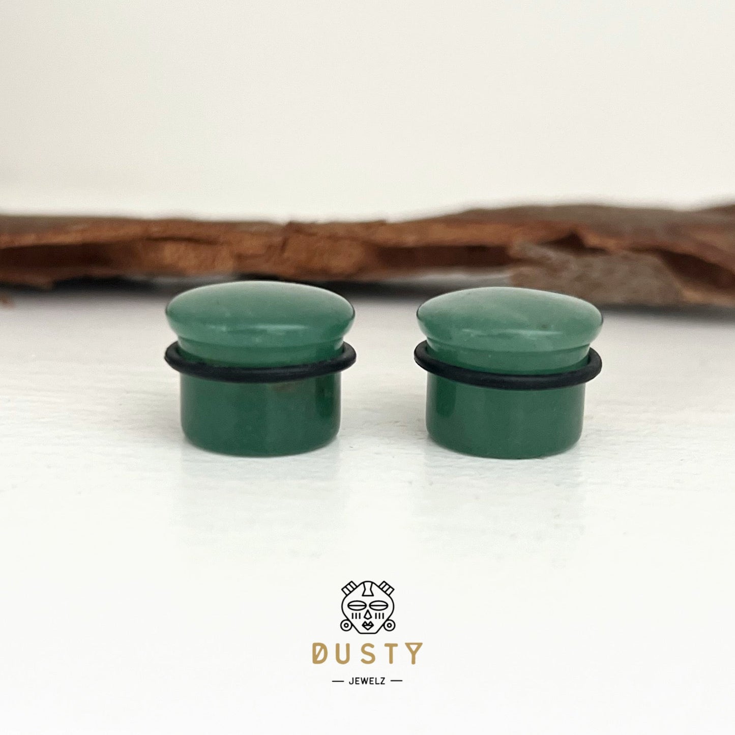 Green Aventurine Stone Plugs | Convex Single Flare - DustyJewelz