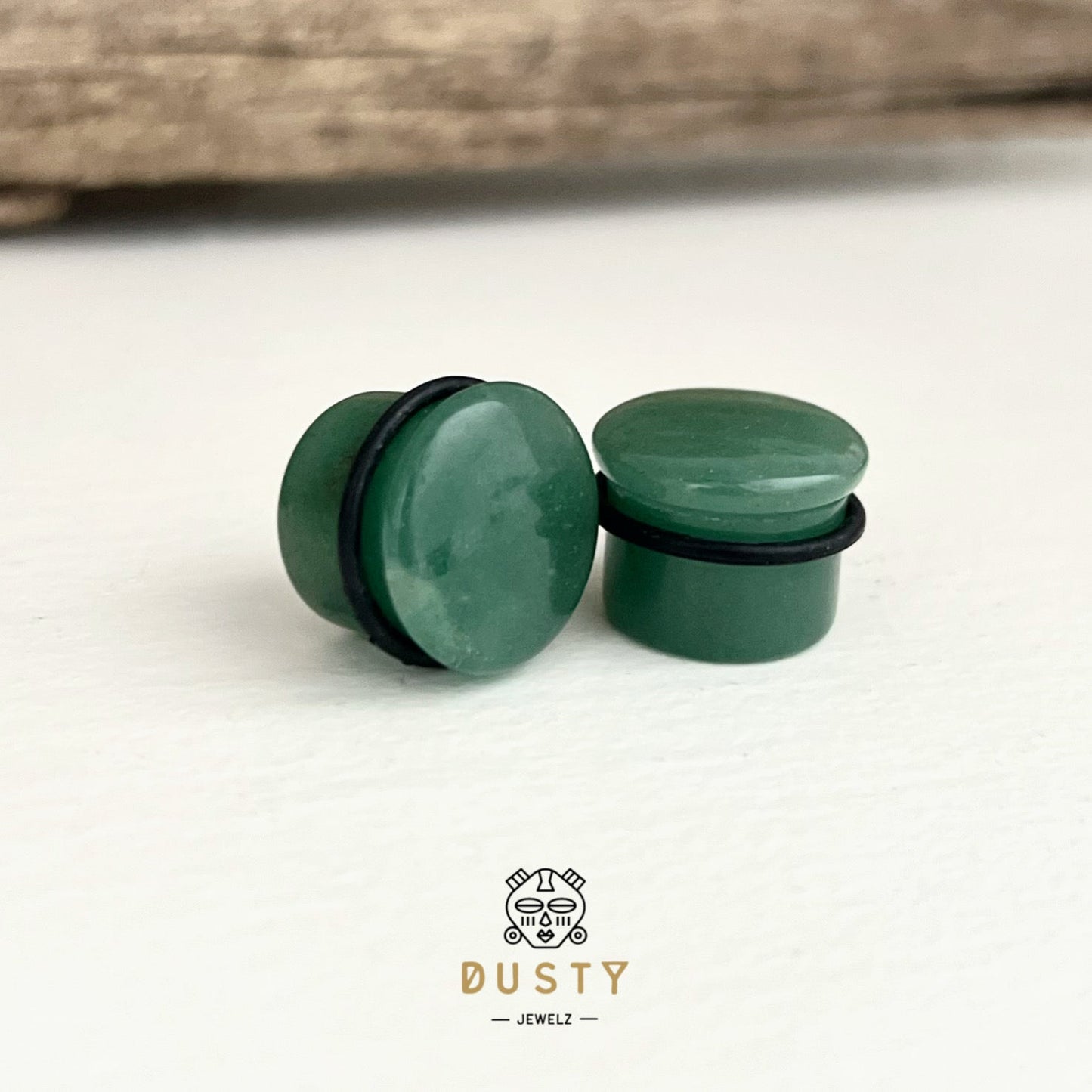 Green Aventurine Stone Plugs | Convex Single Flare - DustyJewelz