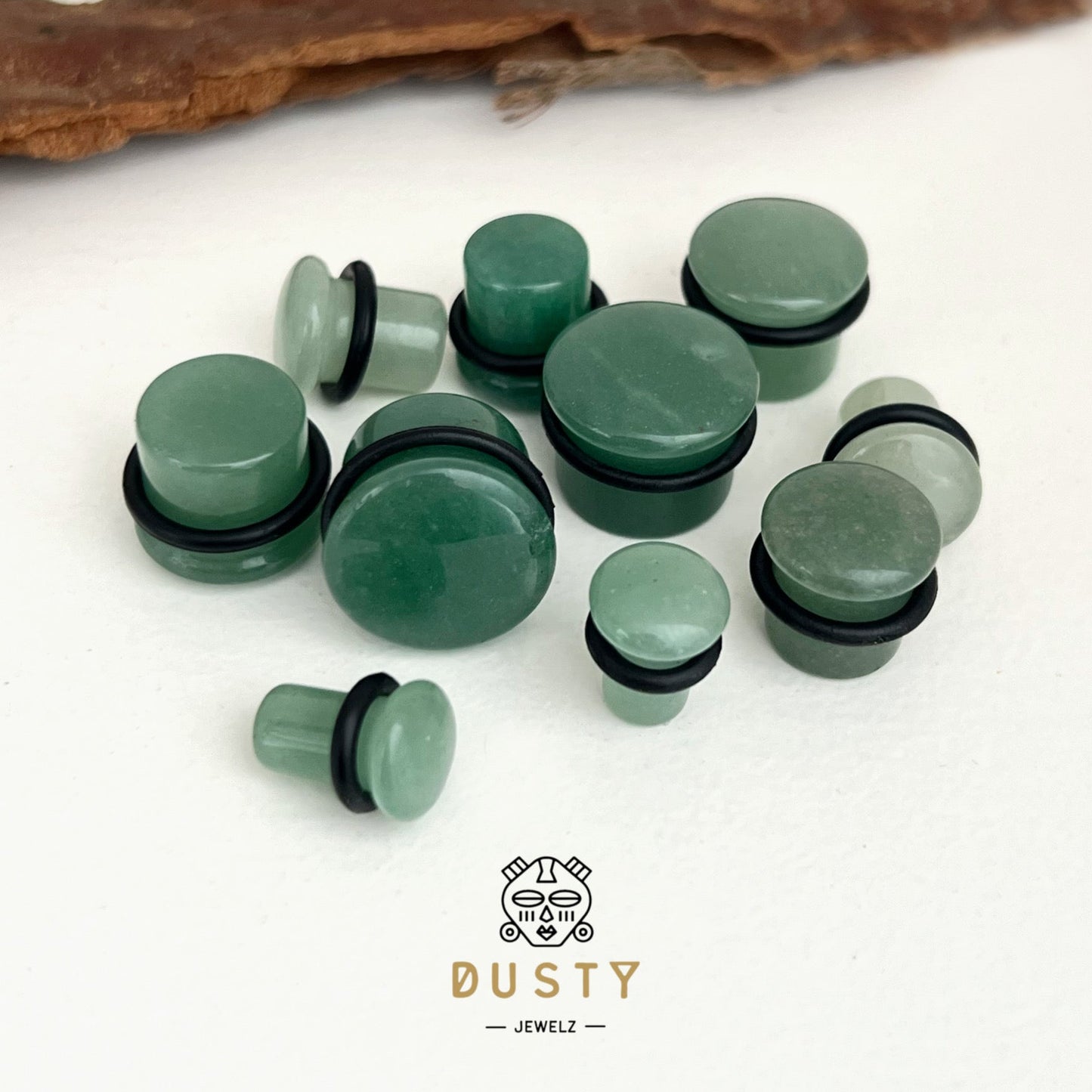 Green Aventurine Stone Plugs | Convex Single Flare - DustyJewelz