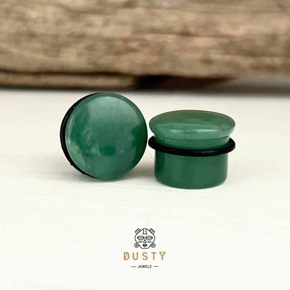 Green Aventurine Stone Plugs | Convex Single Flare - DustyJewelz
