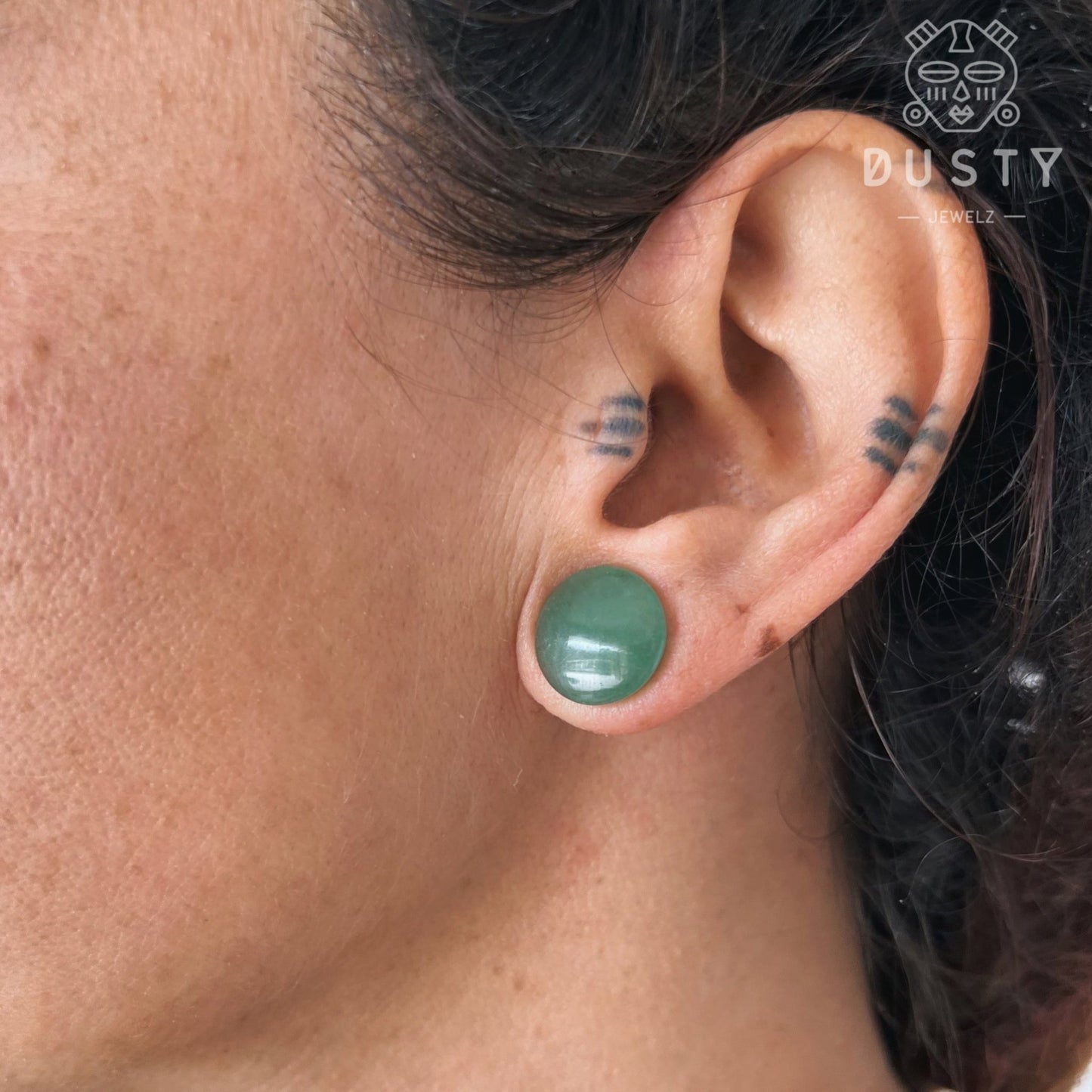 Green Aventurine Stone Plugs | Convex Single Flare - DustyJewelz