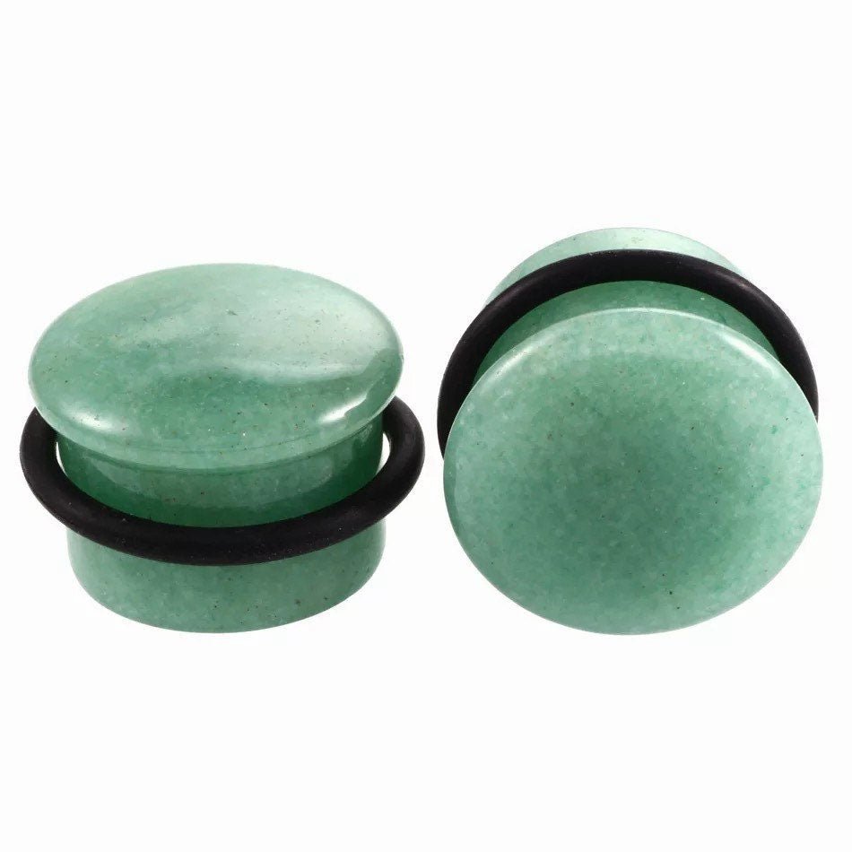 Green Aventurine Stone Plugs | Convex Single Flare - DustyJewelz