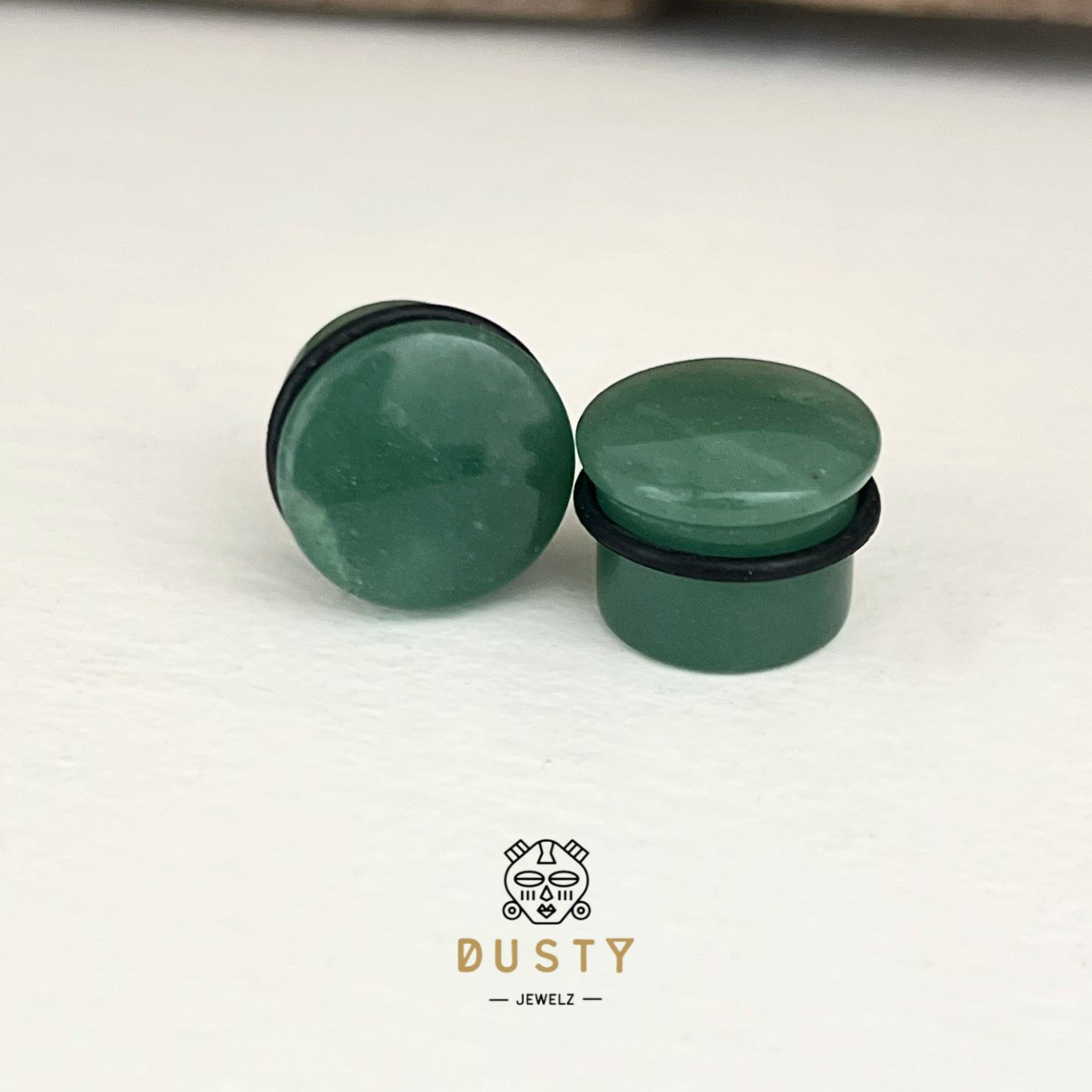 Green Aventurine Stone Plugs | Convex Single Flare - DustyJewelz