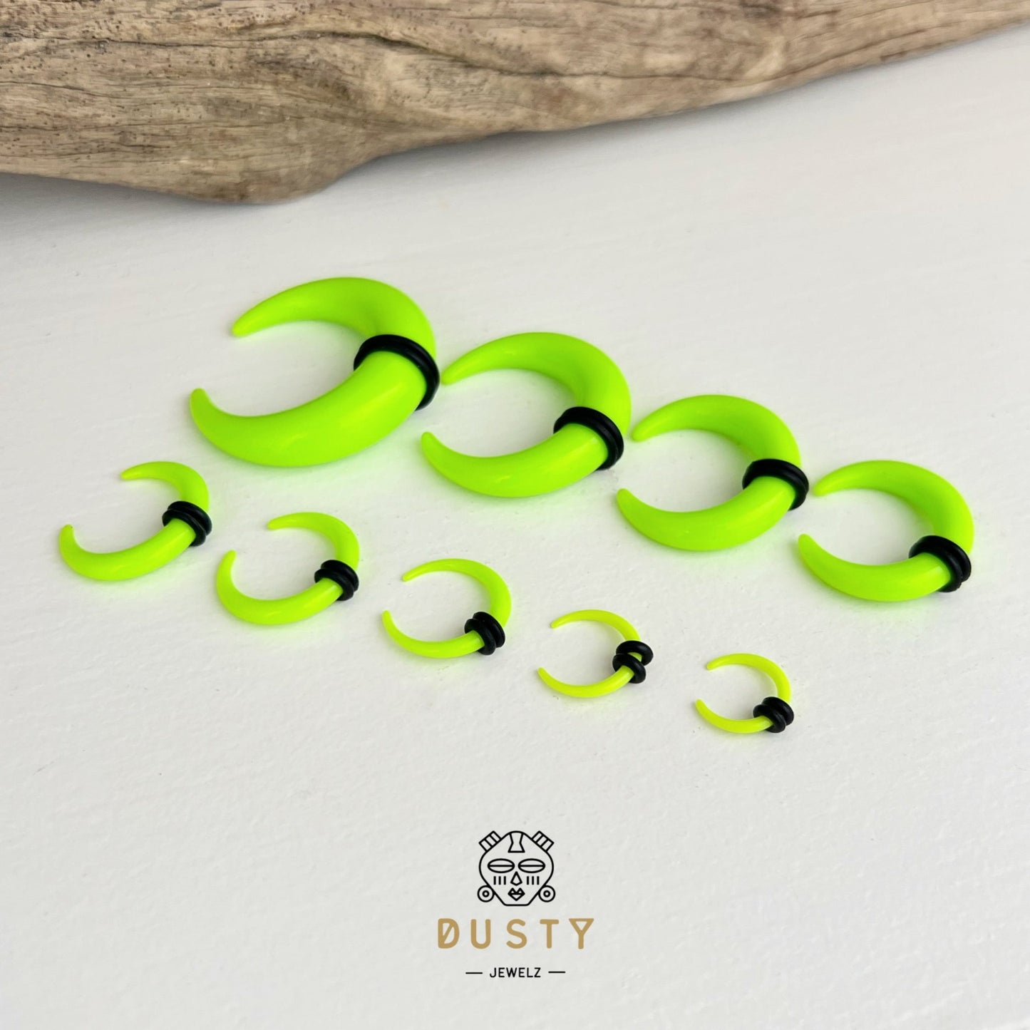 Green Buffalo Horn Septum Pincher | Acrylic Crescent Tapers - DustyJewelz