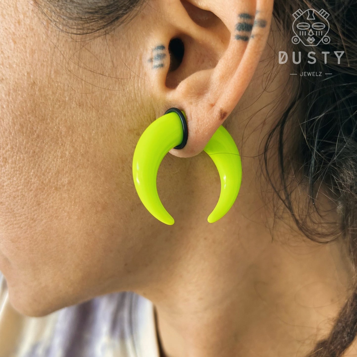 Green Buffalo Horn Septum Pincher | Acrylic Crescent Tapers - DustyJewelz