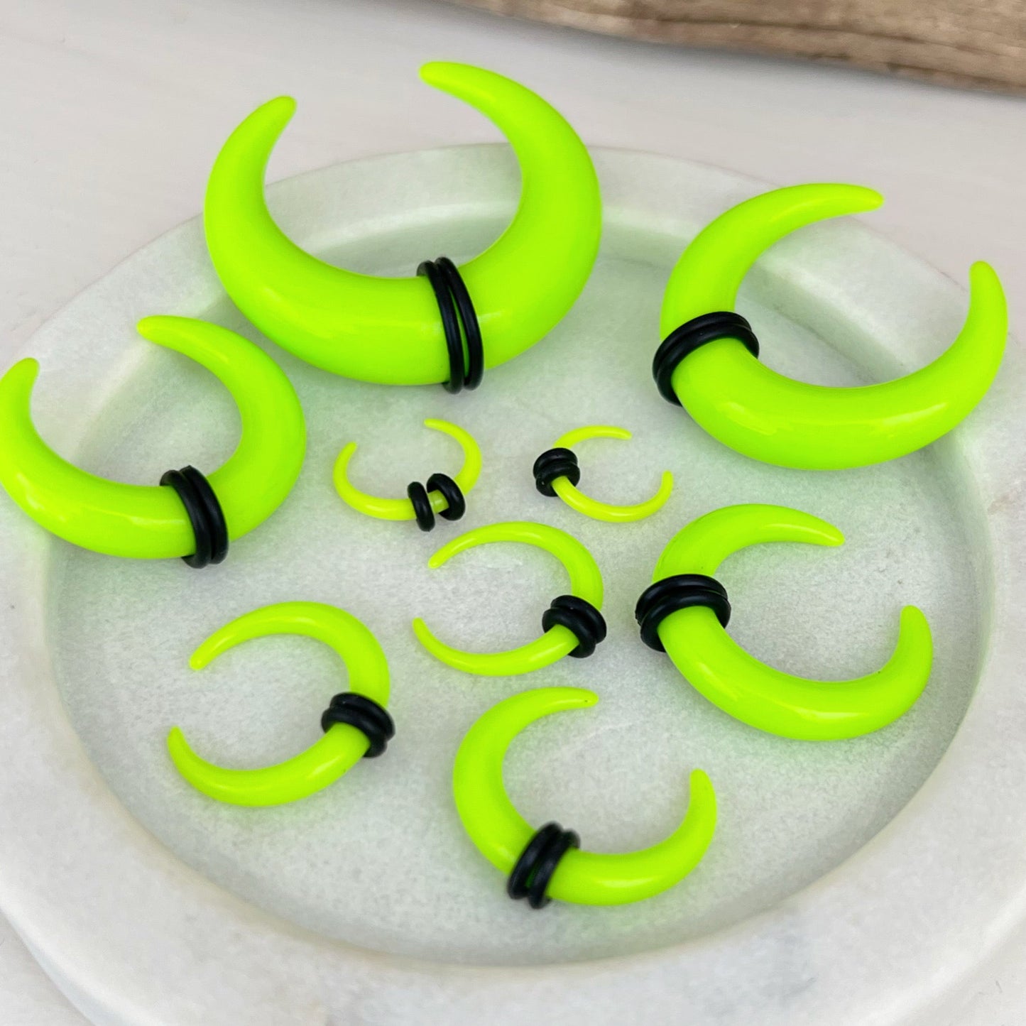 Green Buffalo Horn Septum Pincher | Acrylic Crescent Tapers - DustyJewelz