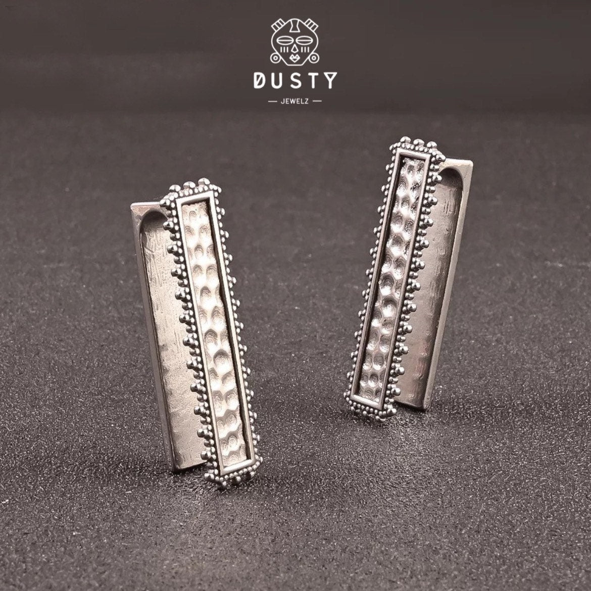 Hammered Bar Ear Weights | Lobe Hangers - DustyJewelz
