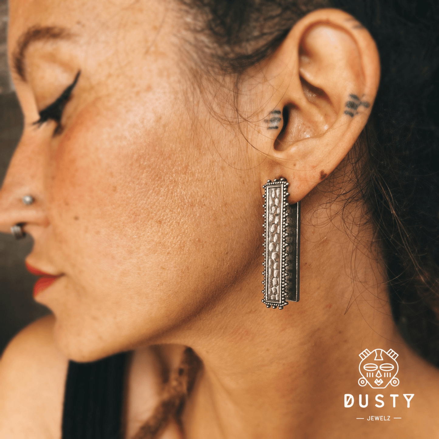 Hammered Bar Ear Weights | Lobe Hangers - DustyJewelz