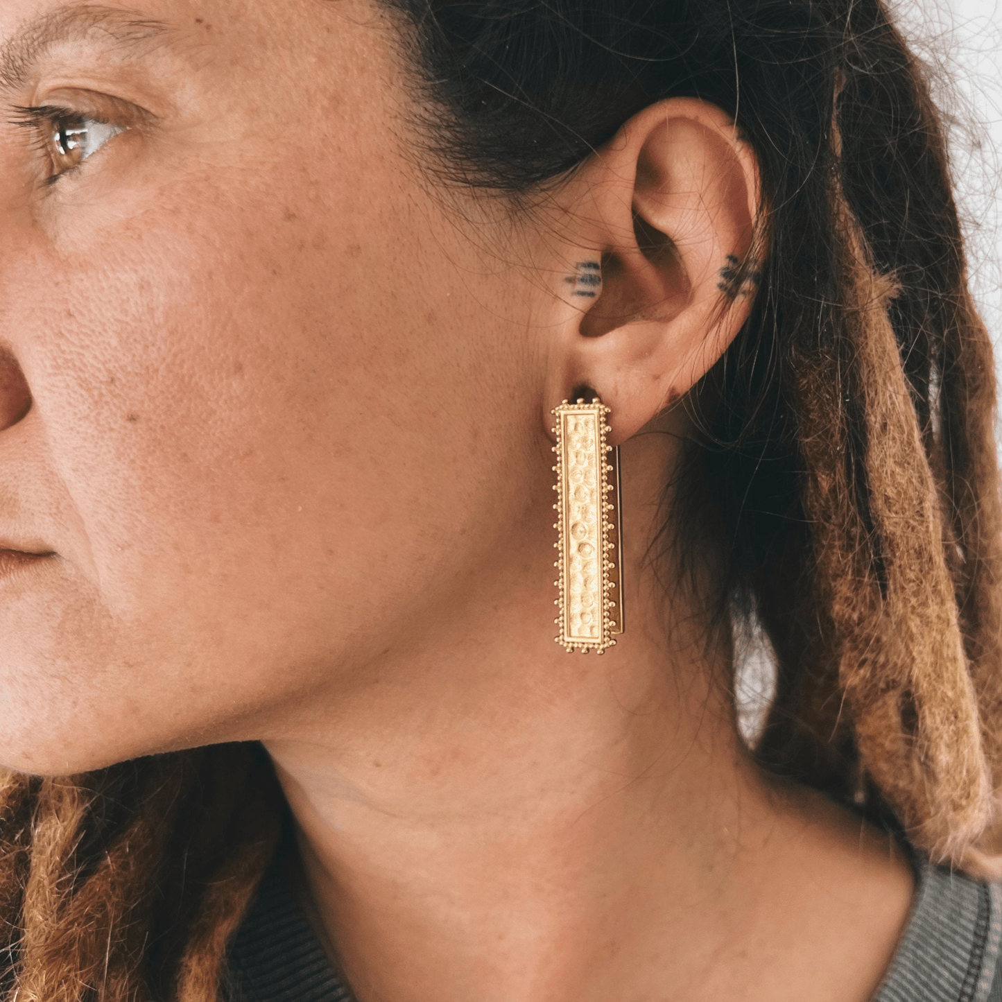 Hammered Bar Ear Weights | Lobe Hangers - DustyJewelz