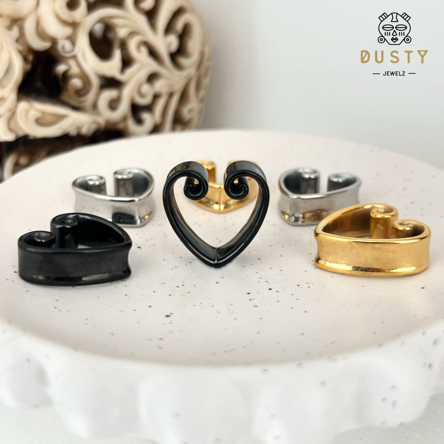 Heart Ear Saddle Spreaders | Stainless Steel Lobe Hangers - DustyJewelz