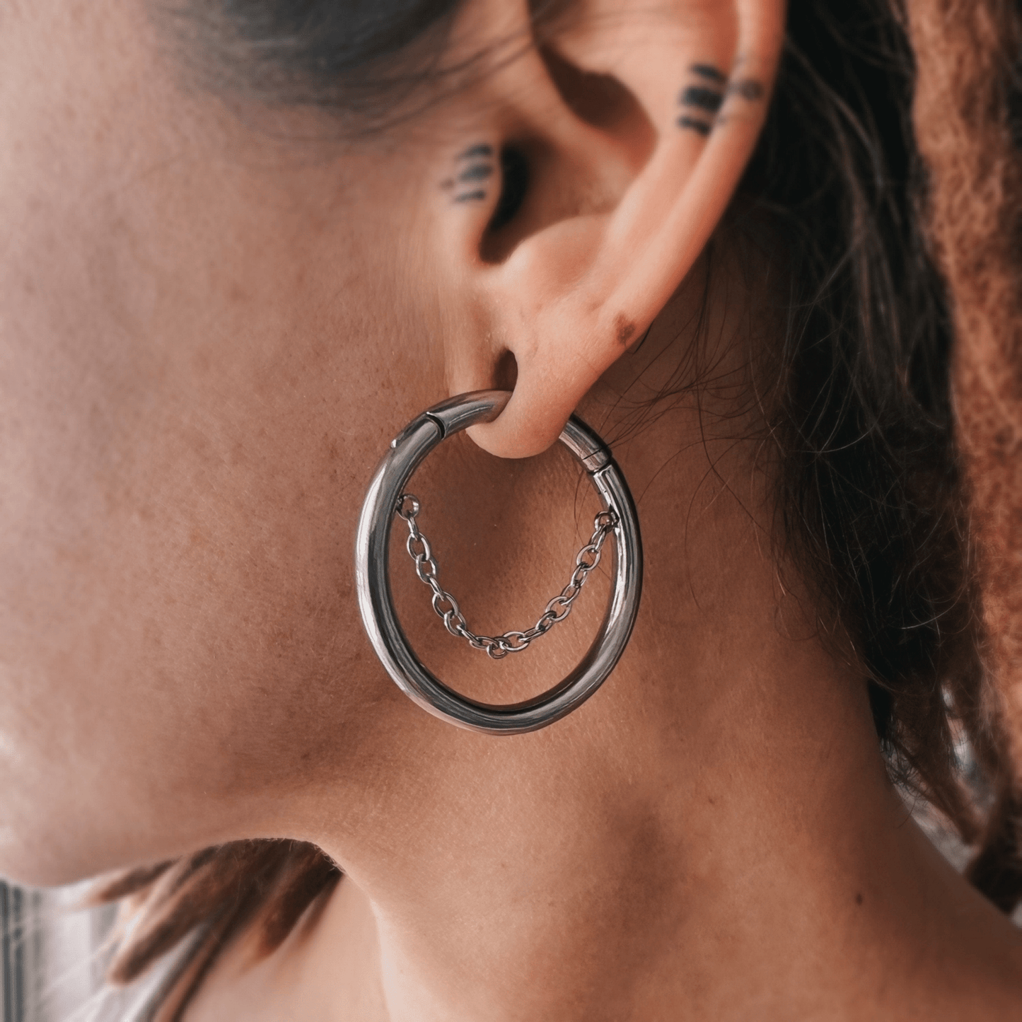 Hoop Ear Weights With Centred Chain - DustyJewelz