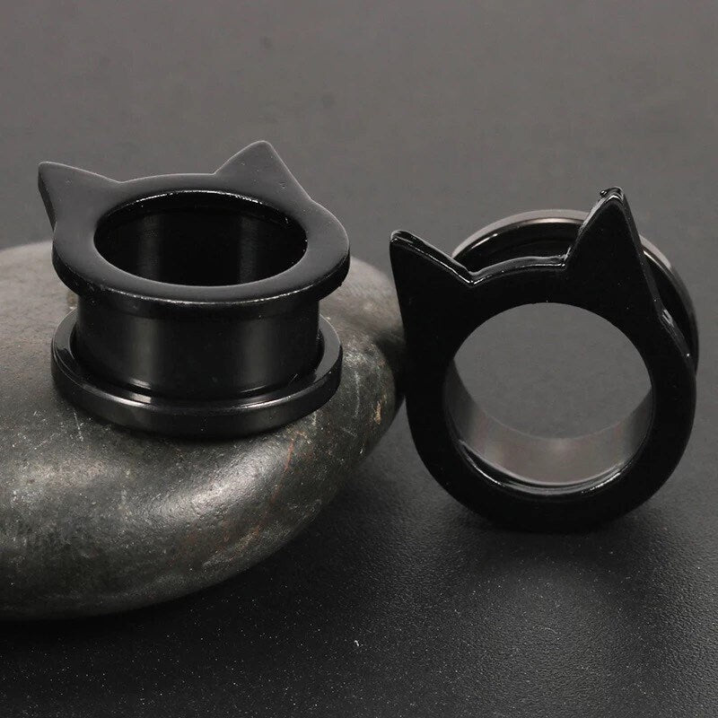 Kitty Cat Steel Tunnels | SCREW FIT Cats Plugs - DustyJewelz
