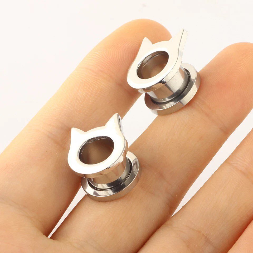 Kitty Cat Steel Tunnels | SCREW FIT Cats Plugs - DustyJewelz