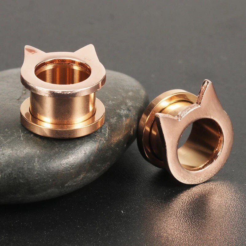Kitty Cat Steel Tunnels | SCREW FIT Cats Plugs - DustyJewelz