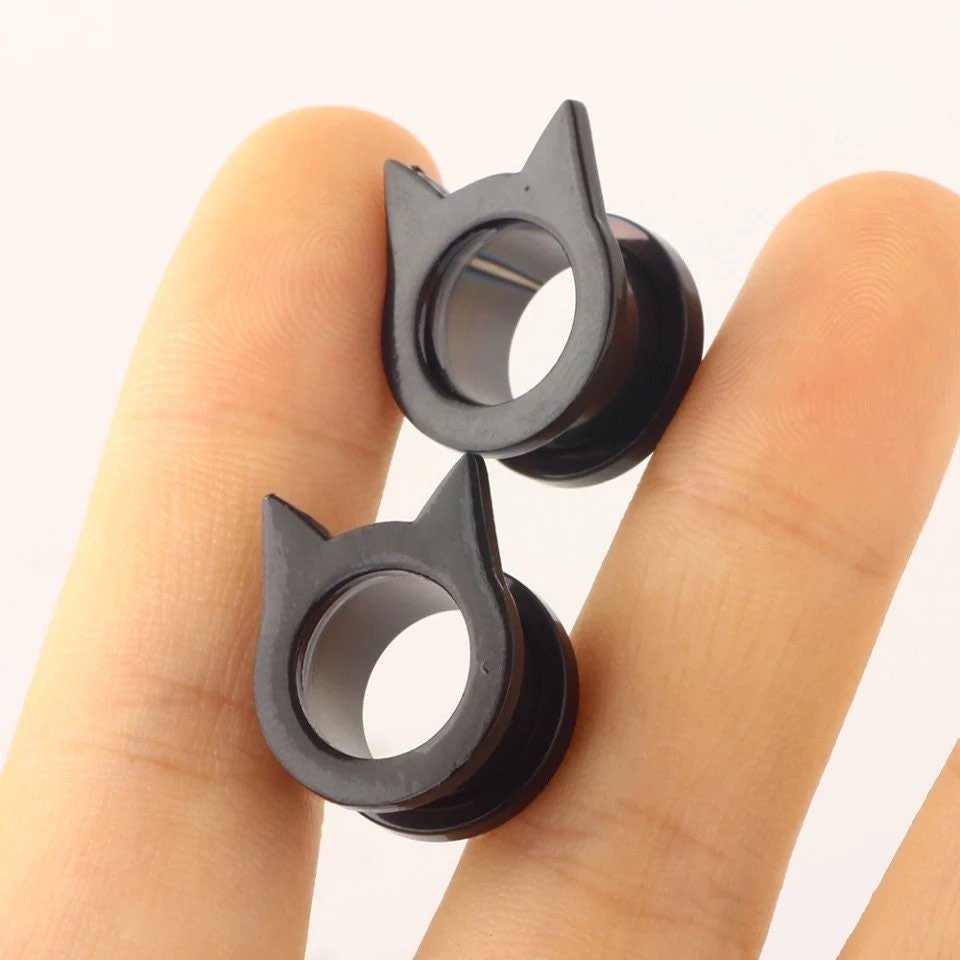 Kitty Cat Steel Tunnels | SCREW FIT Cats Plugs - DustyJewelz