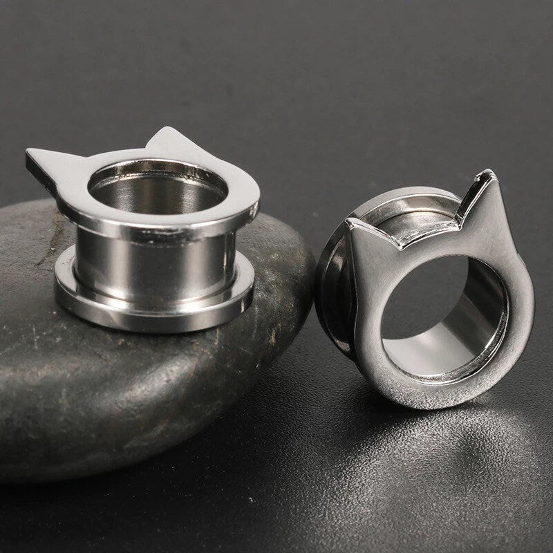 Kitty Cat Steel Tunnels | SCREW FIT Cats Plugs - DustyJewelz