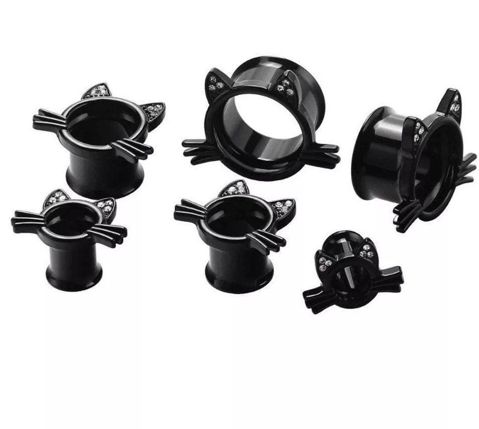 Kitty Cat Tunnels | Stainless Steel Cats Plugs - DustyJewelz