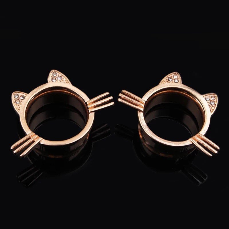 Kitty Cat Tunnels | Stainless Steel Cats Plugs - DustyJewelz