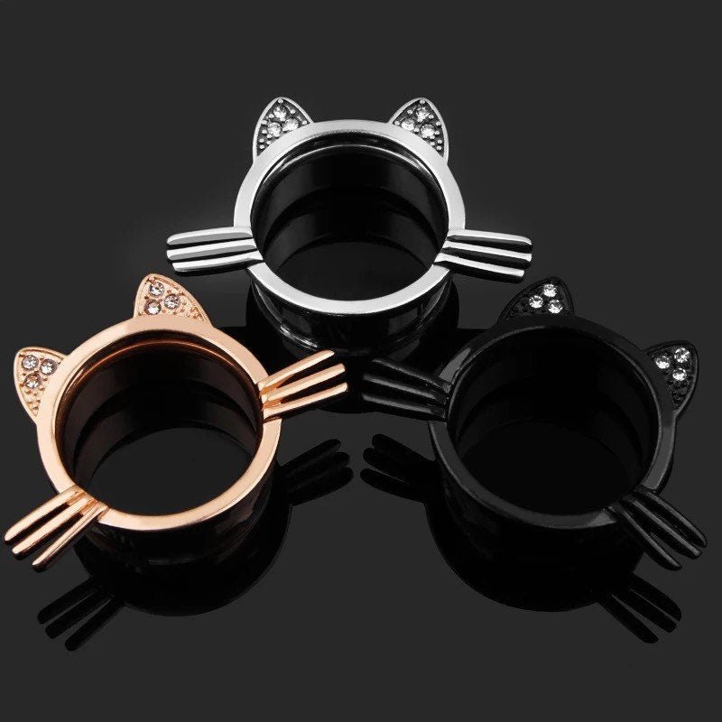 Kitty Cat Tunnels | Stainless Steel Cats Plugs - DustyJewelz