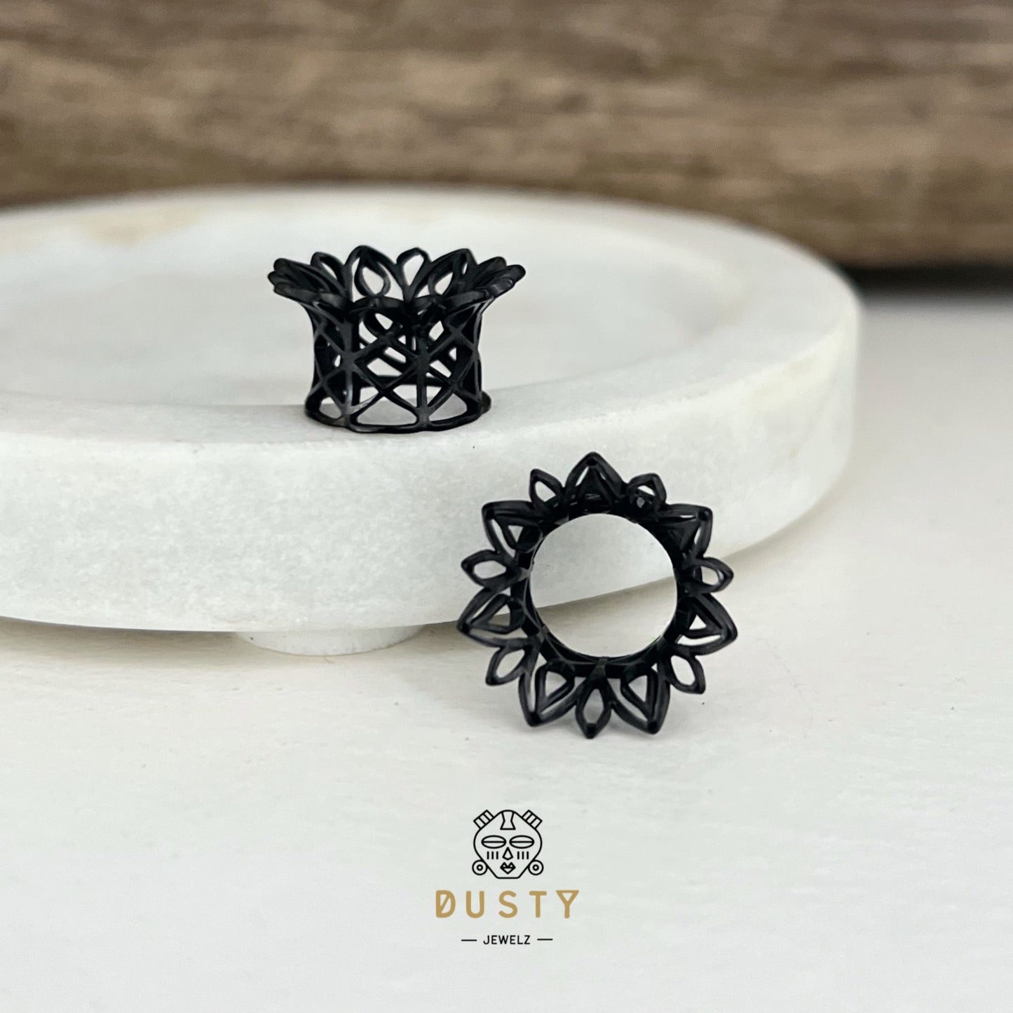 Laser Cut Double Flare Tunnels | Hollow Out Steel Plugs - DustyJewelz