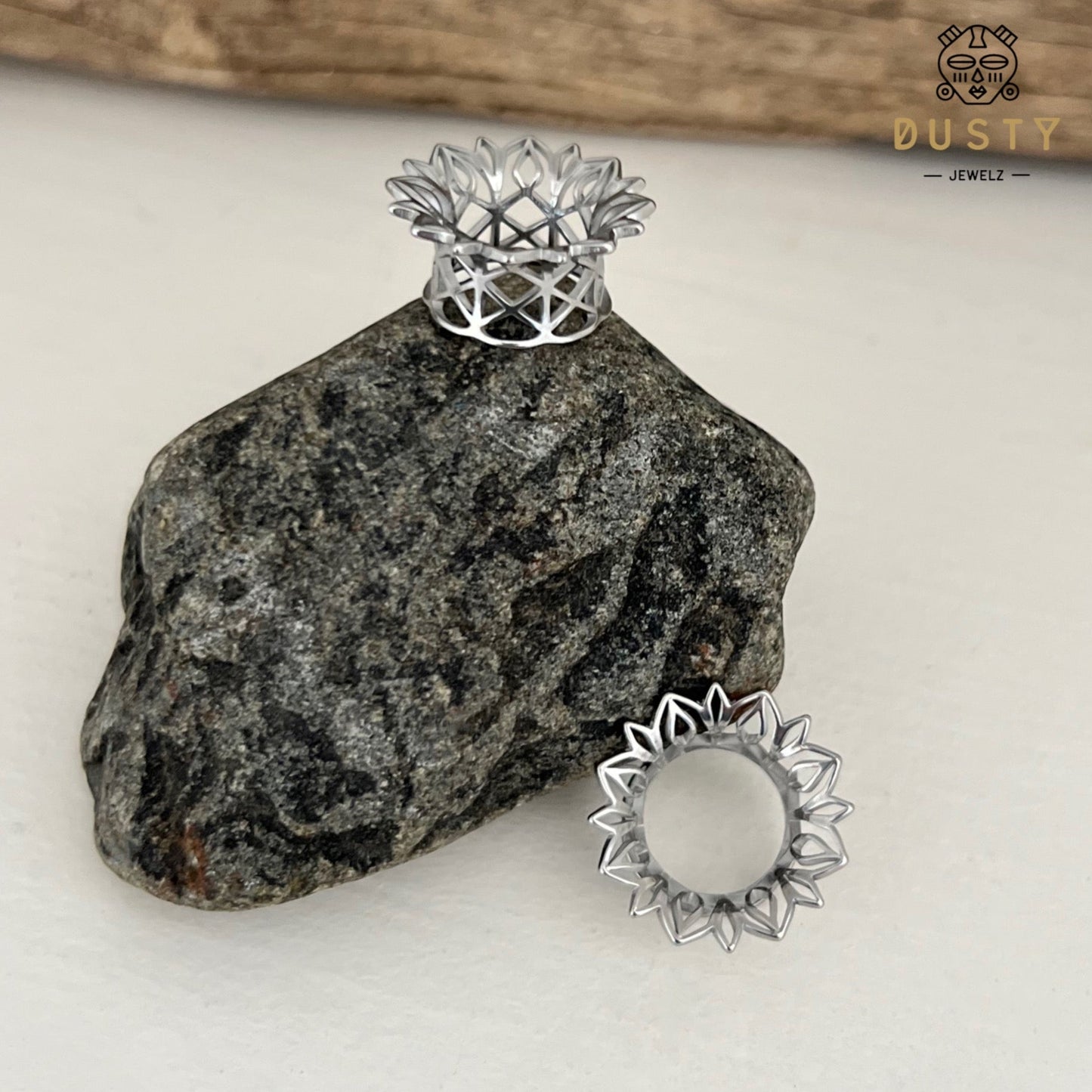 Laser Cut Double Flare Tunnels | Hollow Out Steel Plugs - DustyJewelz