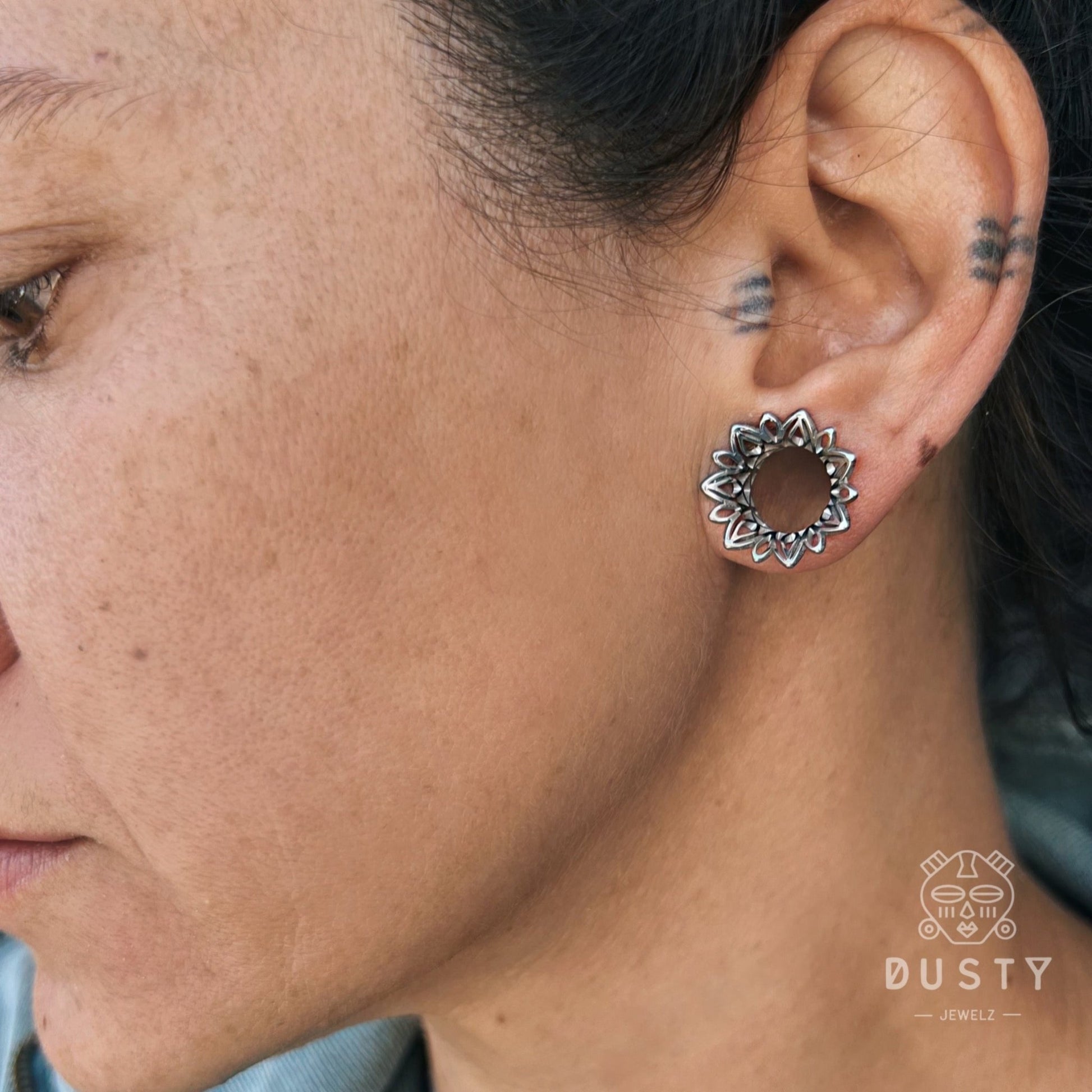 Laser Cut Double Flare Tunnels | Hollow Out Steel Plugs - DustyJewelz