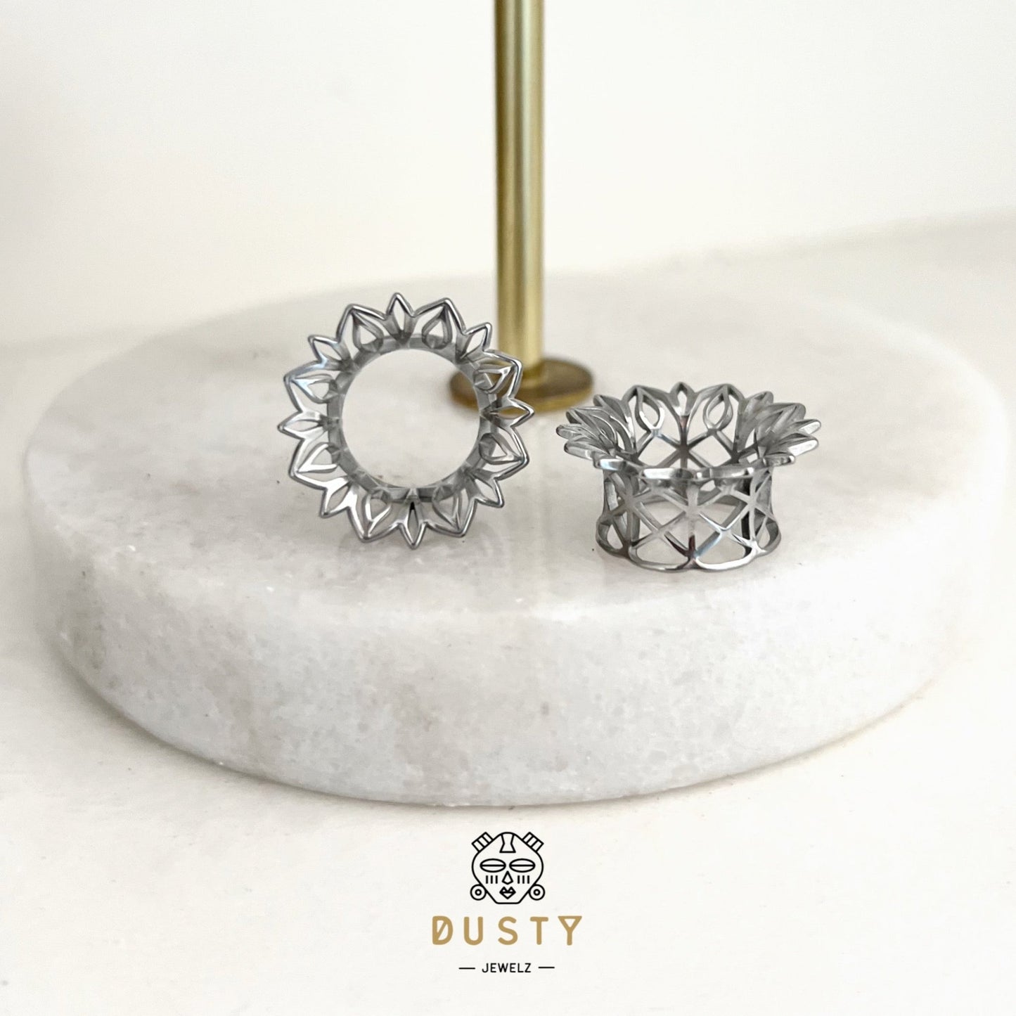Laser Cut Double Flare Tunnels | Hollow Out Steel Plugs - DustyJewelz