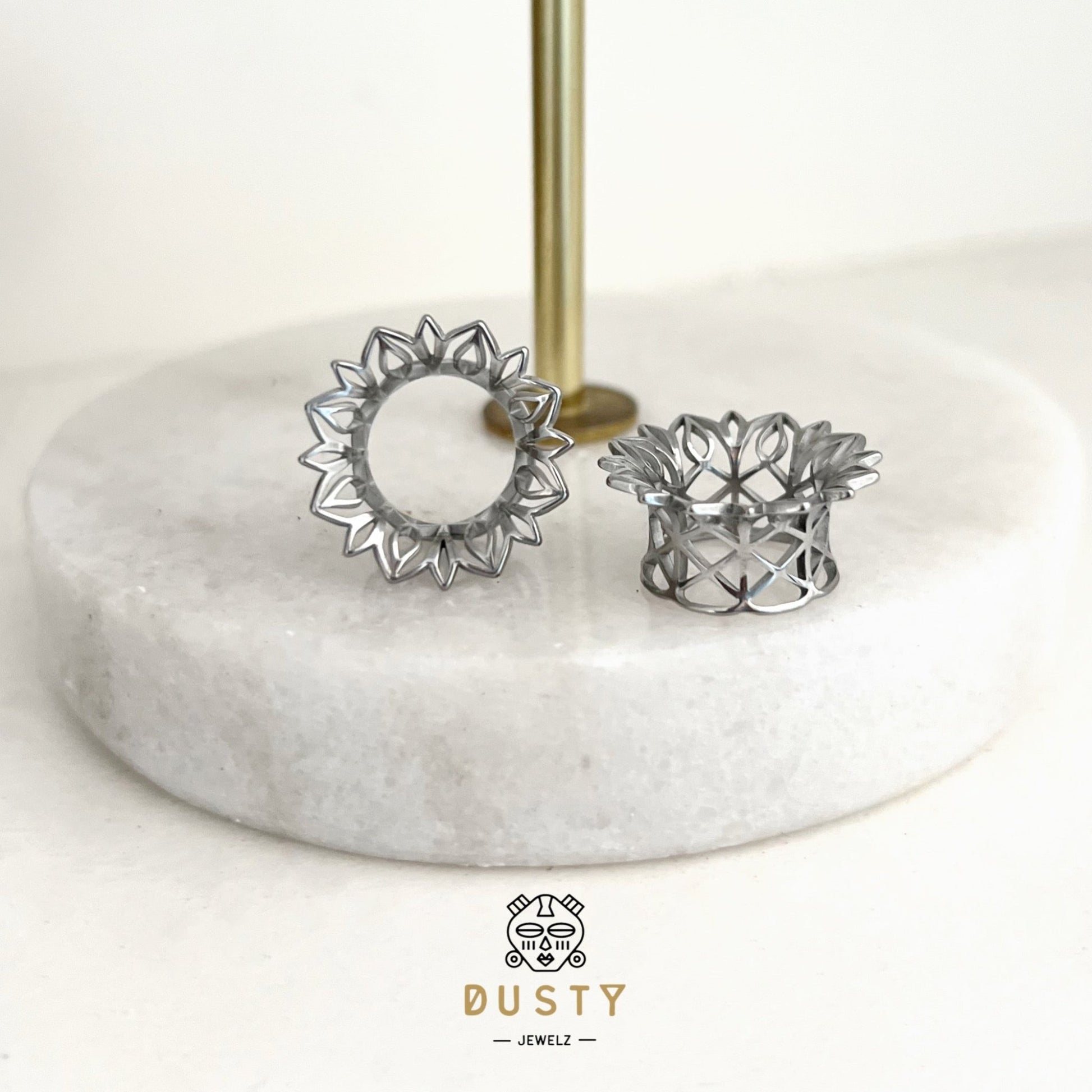 Laser Cut Double Flare Tunnels | Hollow Out Steel Plugs - DustyJewelz