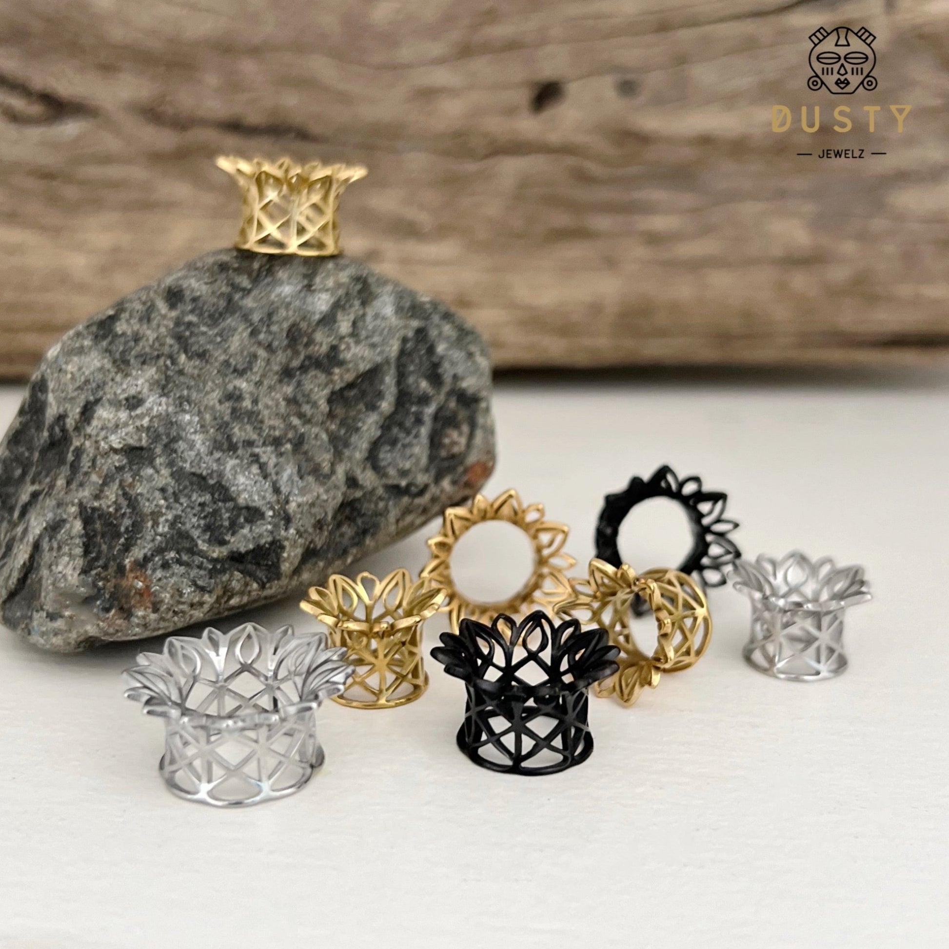Laser Cut Double Flare Tunnels | Hollow Out Steel Plugs - DustyJewelz