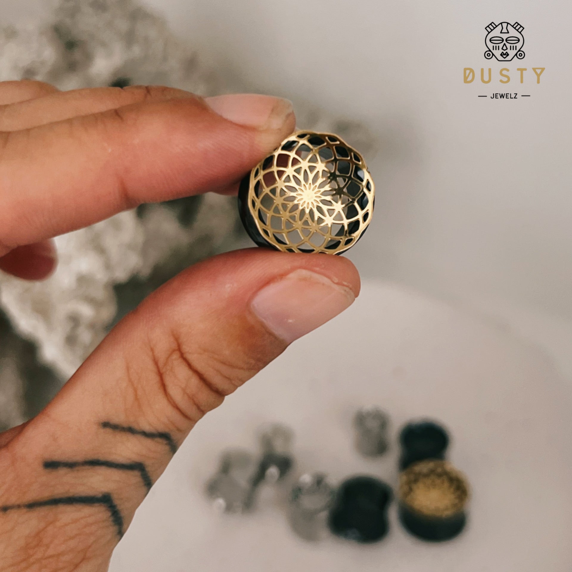 Laser Cut Mandala Plugs | Double Flare Hollow Out Steel Tunnels - DustyJewelz