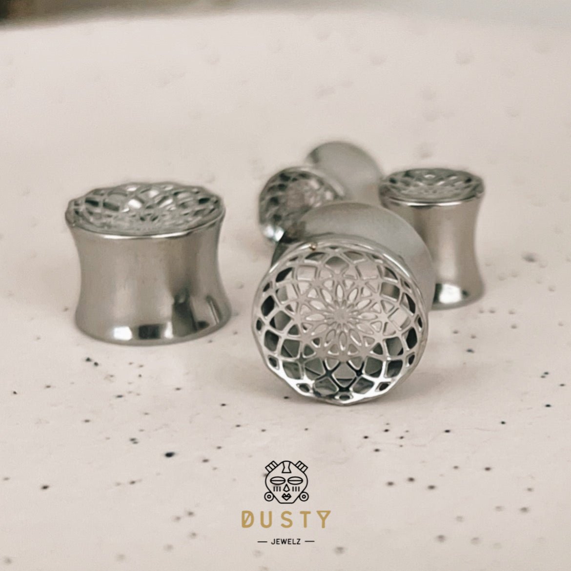 Laser Cut Mandala Plugs | Double Flare Hollow Out Steel Tunnels - DustyJewelz