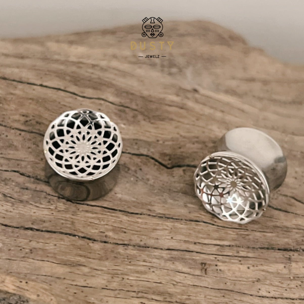 Laser Cut Mandala Plugs | Double Flare Hollow Out Steel Tunnels - DustyJewelz