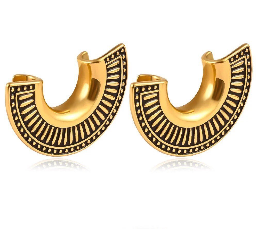 Lobe Shield Saddle Hangers | Carved Steel Tunnels - DustyJewelz