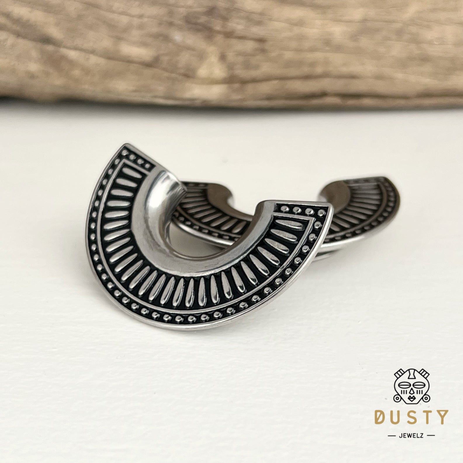Lobe Shield Saddle Hangers | Carved Steel Tunnels - DustyJewelz