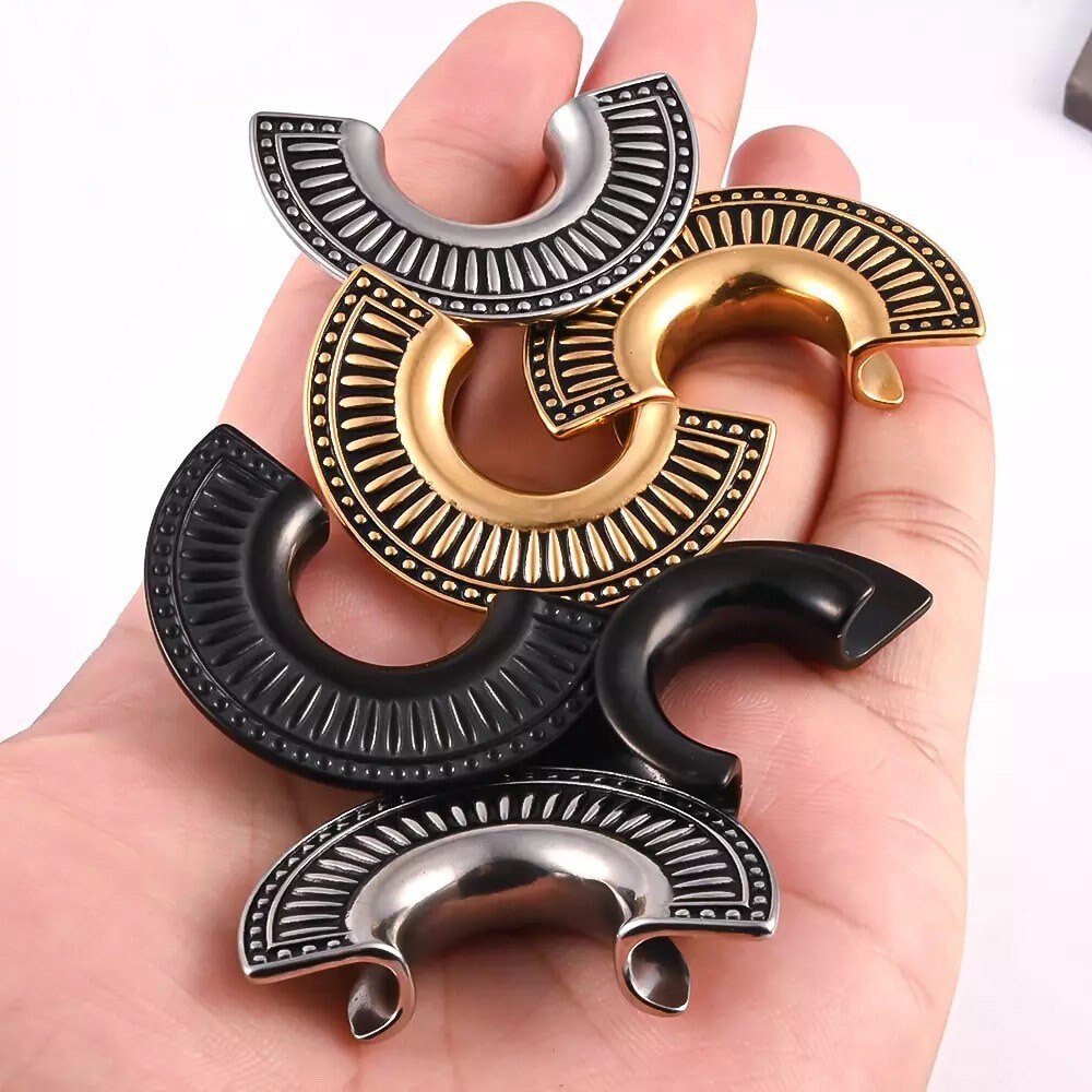 Lobe Shield Saddle Hangers | Carved Steel Tunnels - DustyJewelz