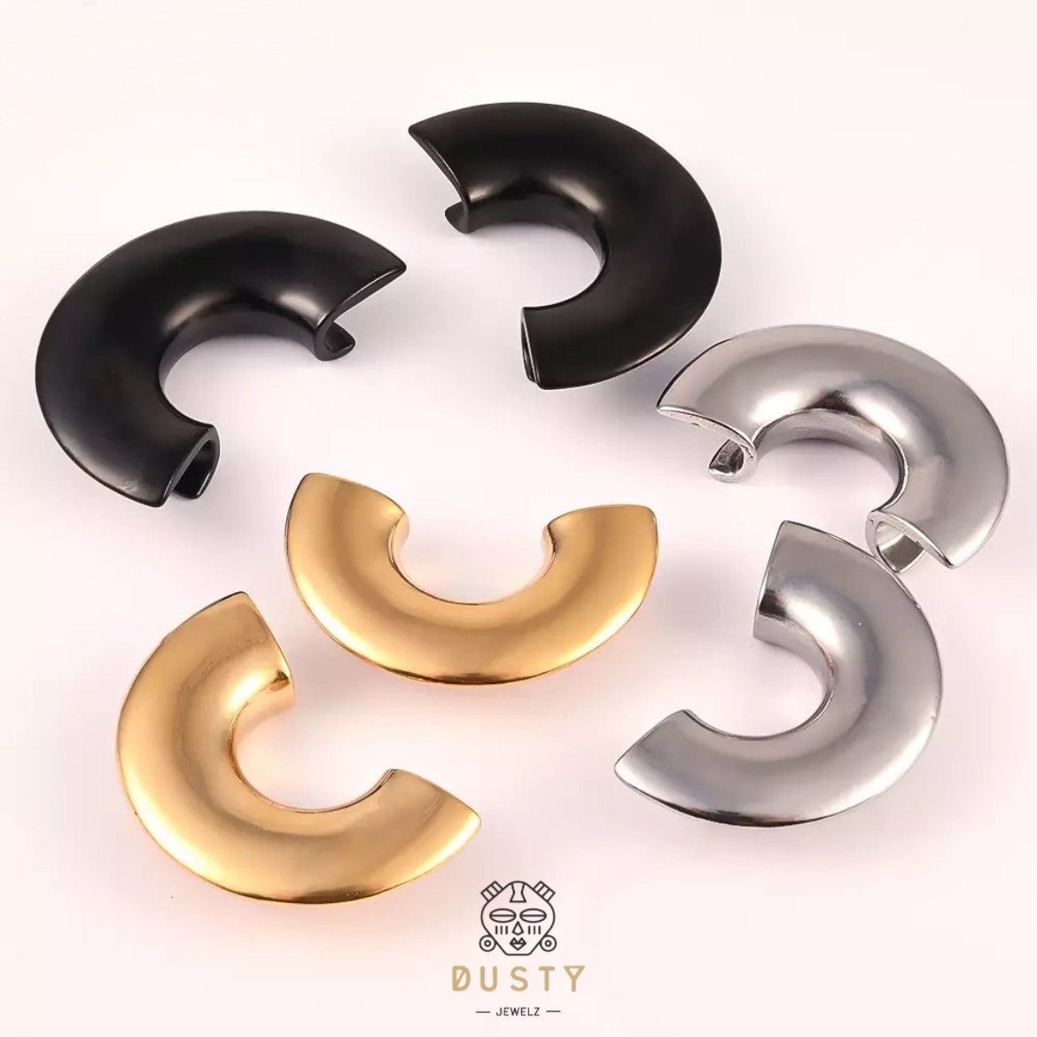 Lobe Shield Wrap Ear Saddle Spreaders | Steel Hangers - DustyJewelz