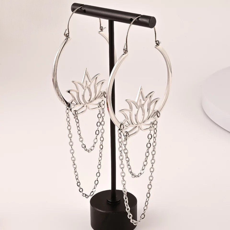 Lotus Chain Earrings - DustyJewelz