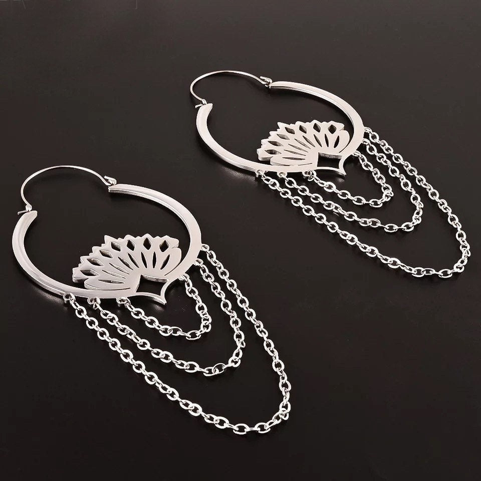 Lotus Chain Earrings - DustyJewelz