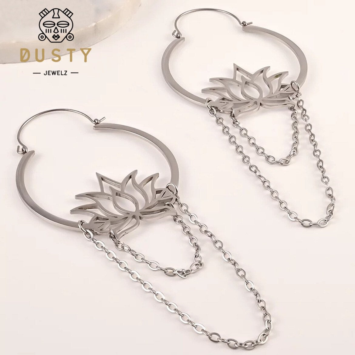 Lotus Chain Earrings - DustyJewelz