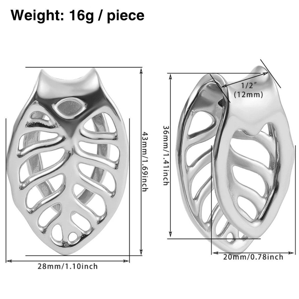 Monstera Leaf Ear Weights | Rib Cage Lobe Hanger